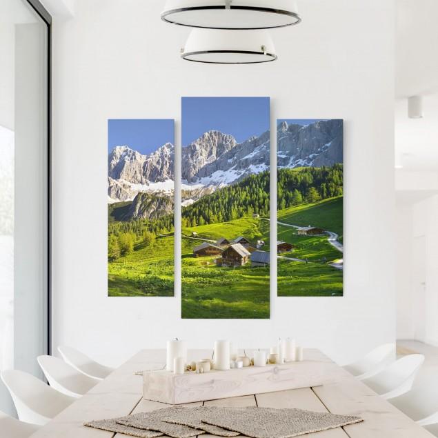 Trojdielny obraz Štýrska alpská lúka